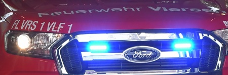 Symbolfoto des aktiven Blaulichts an der Front des Vorauslöschfahrzeuges der Feuerwehr Viersen (Foto: Stadt Viersen)