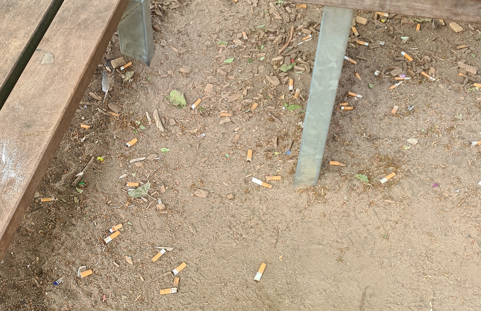 Achtlos weggeworfene Zigarettenkippen sind nicht nur ein Ärgernis, insbesondere auf Kinderspielplätzen können sie eine echte Gefahr für die Gesundheit spielender Kinder werden (Foto: Stadt Viersen)